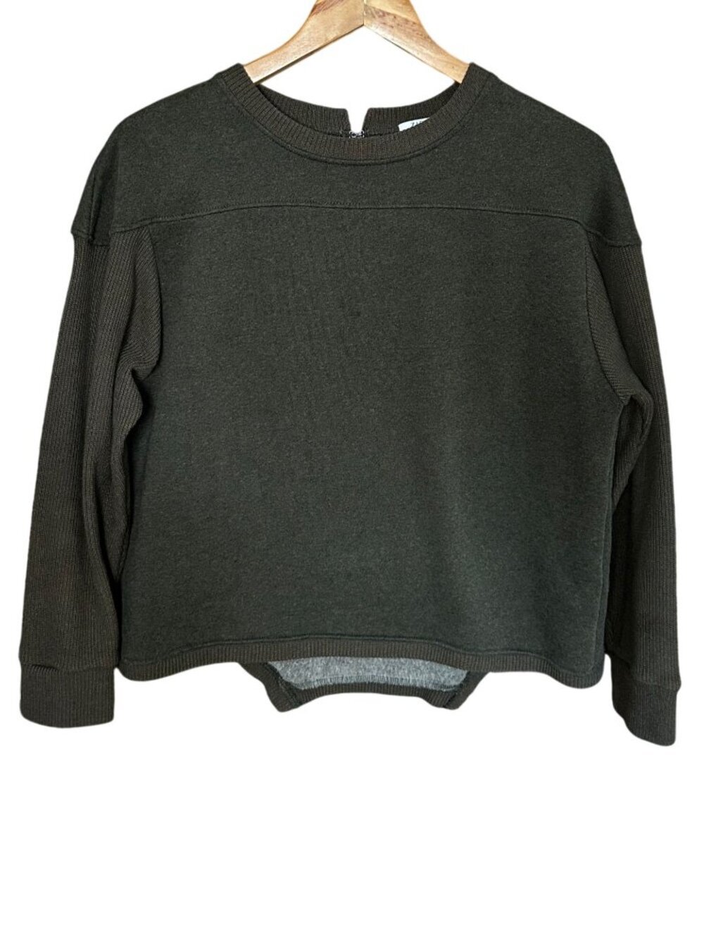 Zara Woman Colorblock Sweatshirt Small Cropped Green White Crew Neck Pullover